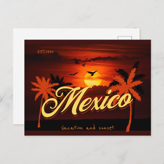 EST 1990メキシコバケーションとサンセットヴィンテージ旅行 ポストカード (正面/裏面)