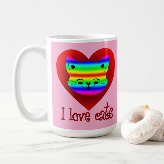 Estampa Animal - I Love Cats - Caneca コーヒーマグカップ (ドーナツ)