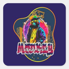 Estampa Graffiti Art Monkey Rap Hip Hop - Adesivo スクエアシール