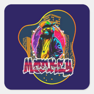 Estampa Graffiti Art Monkey Rap Hip Hop - Adesivo スクエアシール