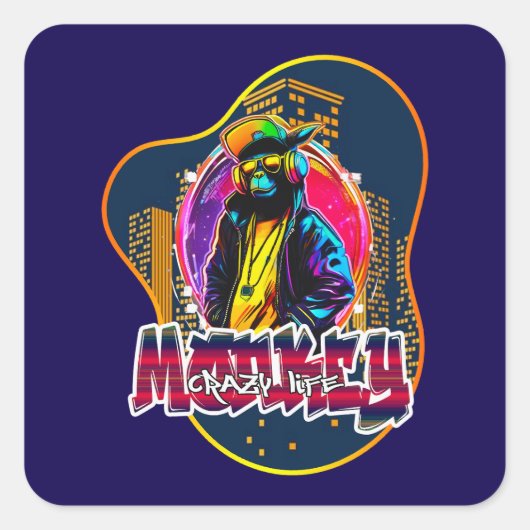 Estampa Graffiti Art Monkey Rap Hip Hop - Adesivo スクエアシール (正面)