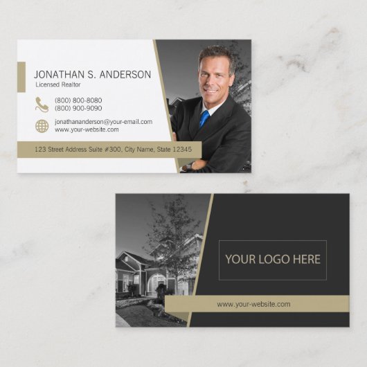 Estate実在ビジネスカードホワイト金ゴールド19023 名刺 (正面/裏面)