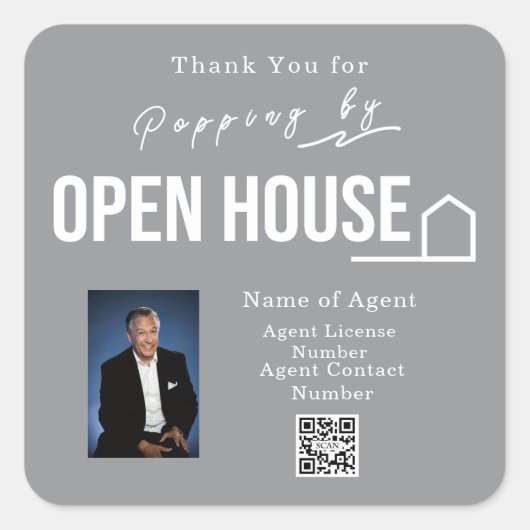 Estate Open House Modern Chic Grey スクエアシール (正面)