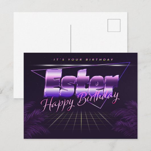 Ester Name Vorname lila Postkarte Geburtstag ポストカード (正面/裏面)