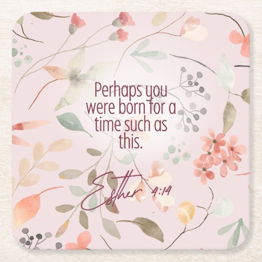 Esther 4:14 Christian Bible Verse Art スクエアペーパーコースター (正面)