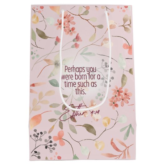 Esther 4:14 Christian Bible Verse Art ミディアムペーパーバッグ (裏面)