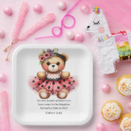 Esther 4:14 Girly Bear Paper Plates ペーパープレート