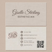Esthetician Beige Linen Modern Elegant QR Code 名刺