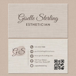 Esthetician Beige Linen Modern Elegant QR Code 名刺