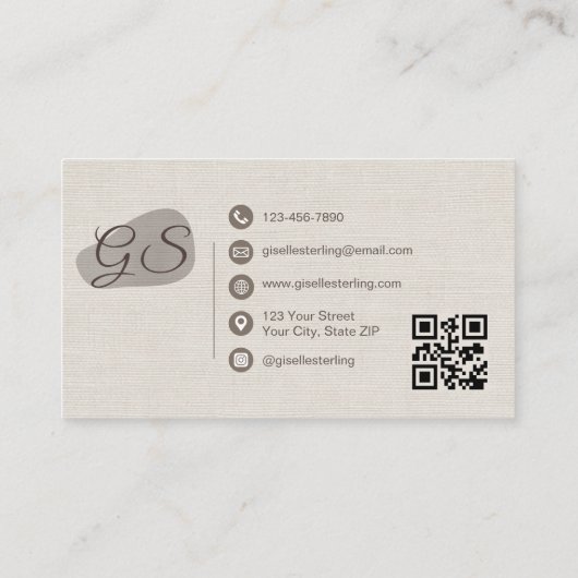 Esthetician Beige Linen Modern Elegant QR Code 名刺 (裏面)