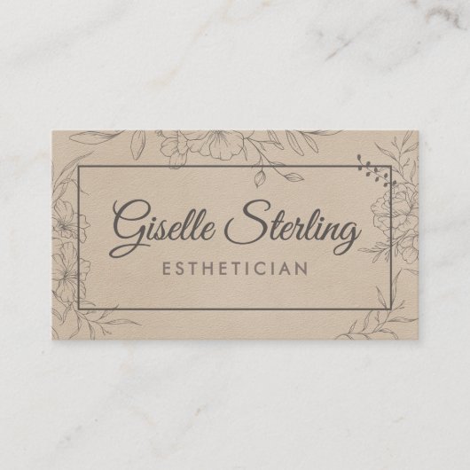 Esthetician Beige Suede Floral Line Art Script 名刺 (正面)
