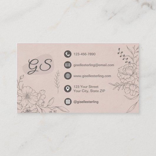 Esthetician Blush Floral Line Art Script 名刺 (裏面)