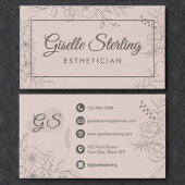 Esthetician Blush Floral Line Art Script 名刺