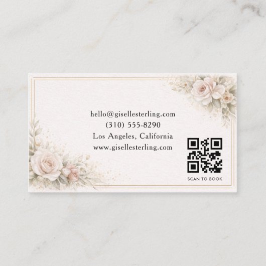 Esthetician Floral Neutral QR Code Professional 名刺 (裏面)