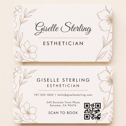 Esthetician Floral QR Code Professional 名刺