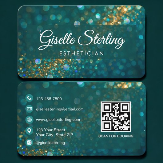 Esthetician Green Gold QR Code Professional 名刺