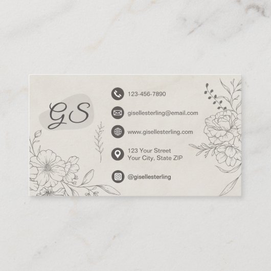 Esthetician Marble Stone Floral Line Art Script 名刺 (裏面)