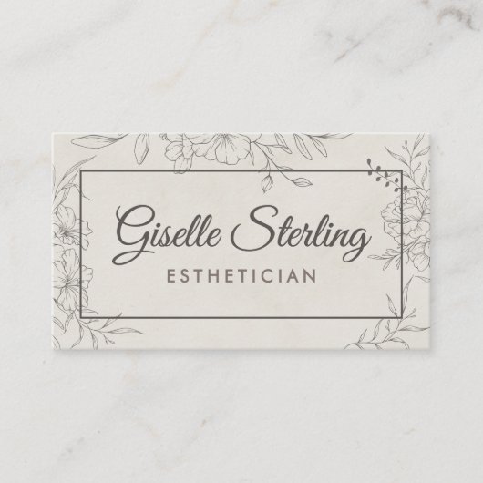 Esthetician Marble Stone Floral Line Art Script 名刺 (正面)