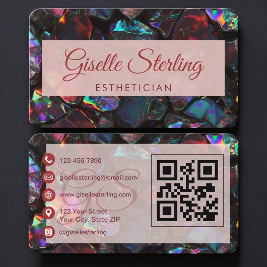 Esthetician Opal Black QR Code 名刺