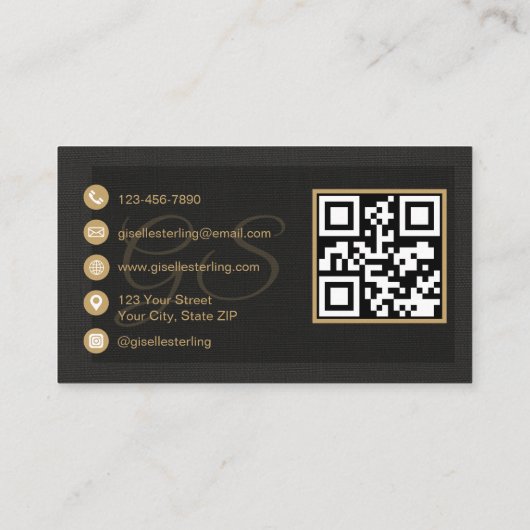 Esthetician QR Code Black Linen Luxury  名刺 (裏面)