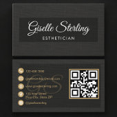 Esthetician QR Code Black Linen Luxury  名刺