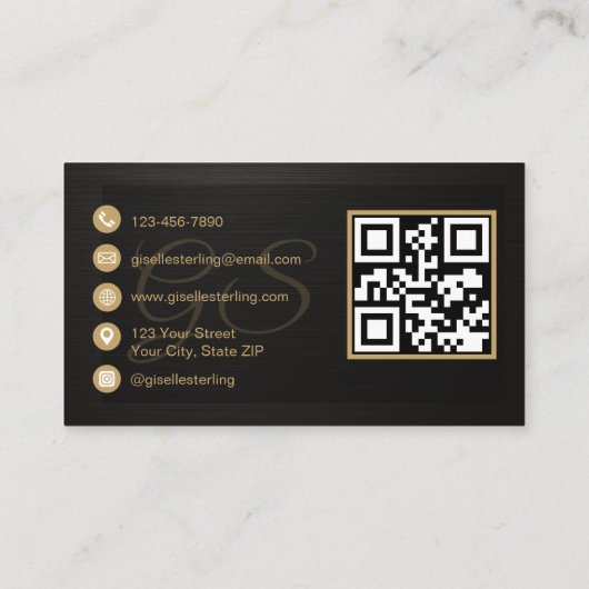 Esthetician QR Code Black Metallic Luxury 名刺 (裏面)