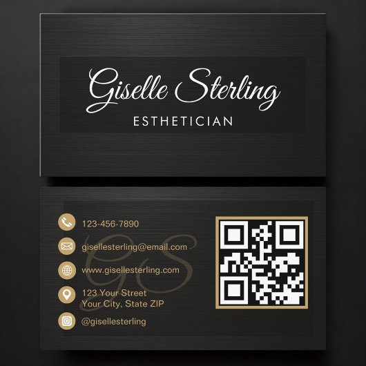 Esthetician QR Code Black Metallic Luxury  名刺