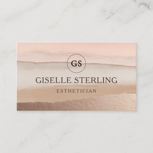 Esthetician Rose Gold Blush Beige Watercolor 名刺 (正面)