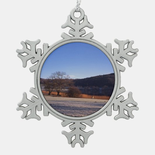 Esthwiate Water Winter Holiday CardポスターフォトB スノーフレークピューターオーナメント (正面)