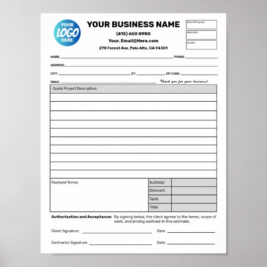 Estimate Quote Job Proposal Forms Downloadable ポスター (正面)