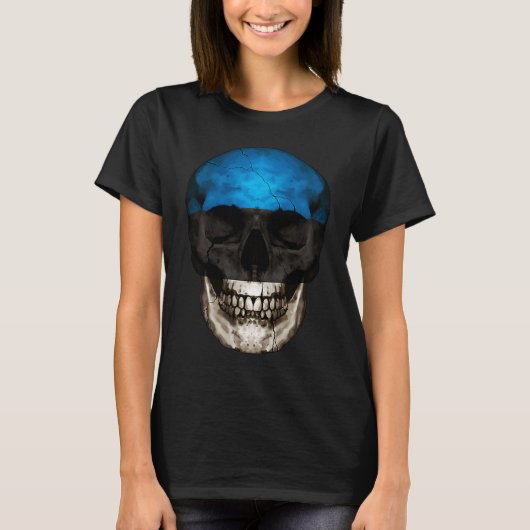 Estonia Flag Skull Estonian Roots Proud Patriotic Tシャツ (正面)
