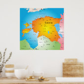 Estonia Map Baltic Country and Cities ポスター (キッチン)