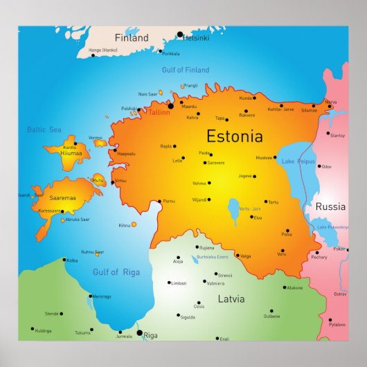 Estonia Map Baltic Country and Cities ポスター (正面)
