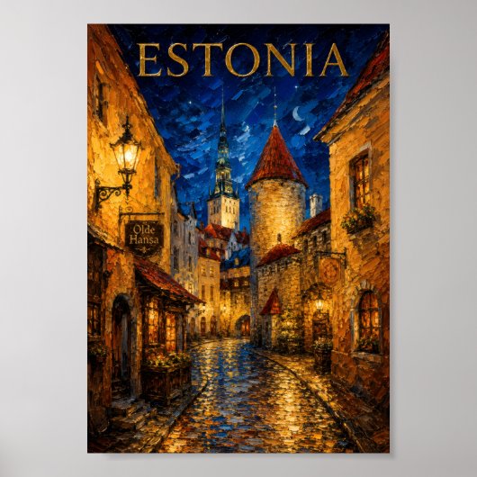 Estonia: Mystic Night Tallinn Art Souvenir ポスター (正面)