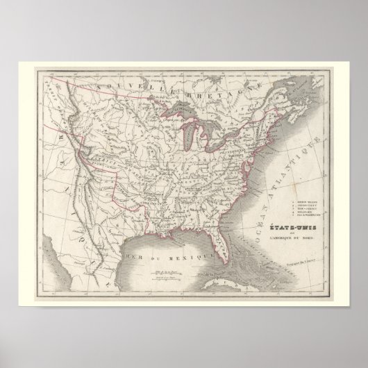 Etats-Unis de l'Amerique du Nord – 歴史地図 ポスター (正面)