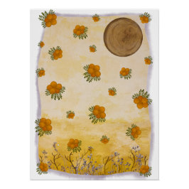 Etéreo Ocre Contemporâneo Floral Lunar Arte ポスター