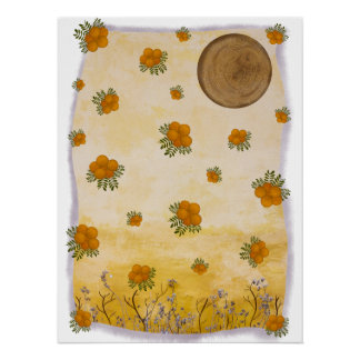 Etéreo Ocre Contemporâneo Floral Lunar Arte ポスター