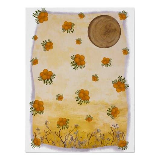 Etéreo Ocre Contemporâneo Floral Lunar Arte ポスター (正面)