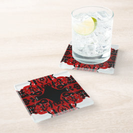 Eternal Abstract Red Black White Fluid Art ガラスコースター