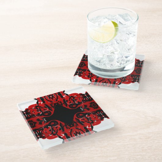 Eternal Abstract Red Black White Fluid Art ガラスコースター (アングル)