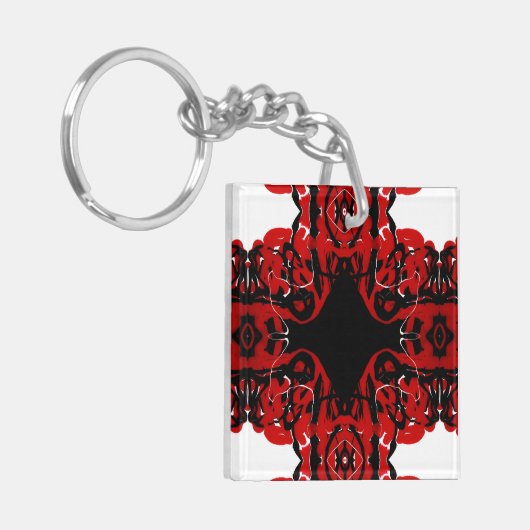 Eternal Abstract Red Black White Fluid Art キーホルダー (正面左)