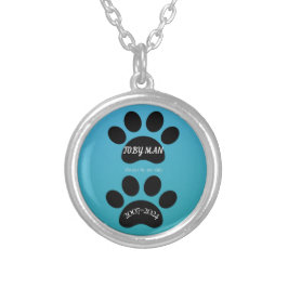 Eternal Bond Teal Blue Paw Print シルバープレートネックレス