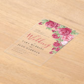 Eternal Crimson Floral Acrylic Wedding Invitation アクリル招待状 (レイダウン)