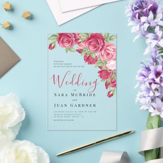 Eternal Crimson Floral Acrylic Wedding Invitation アクリル招待状 (インサイチュ (ウェディング))