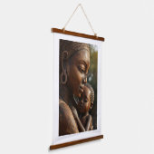 "Eternal Embrace" – Hand-Carved African Mother & C 吊り下げ型タペストリー (傾斜あり)