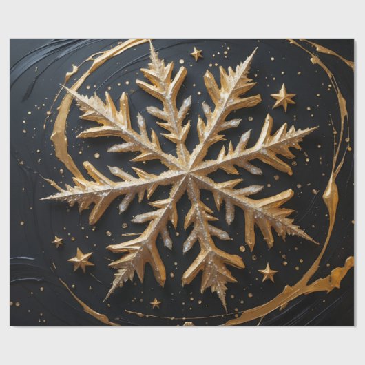 Eternal Frost – Golden Snowflake Glam Gift Wrap ラッピングペーパー (フラット)