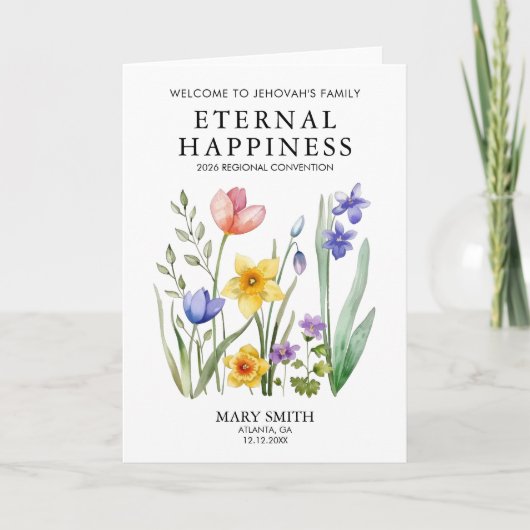 Eternal Happiness JW Baptism with Spring Flowers カード (正面)