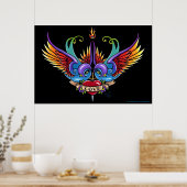 "Eternal Love" Rainbow Swallow Heart Tattoo Poster ポスター (キッチン)