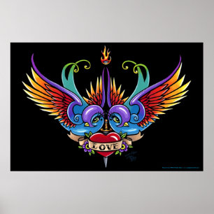 "Eternal Love" Rainbow Swallow Heart Tattoo Poster ポスター