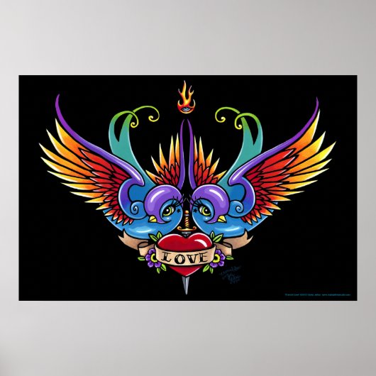 "Eternal Love" Rainbow Swallow Heart Tattoo Poster ポスター (正面)